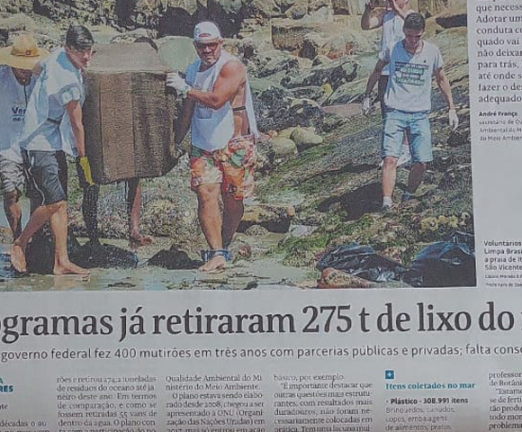 Folha de S. Paulo: Ações espalhadas pelo país retiram o equivalente a uma frota de 55 vans de lixo de dentro do mar